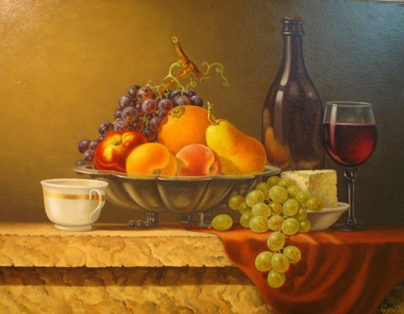 still life fruit wine